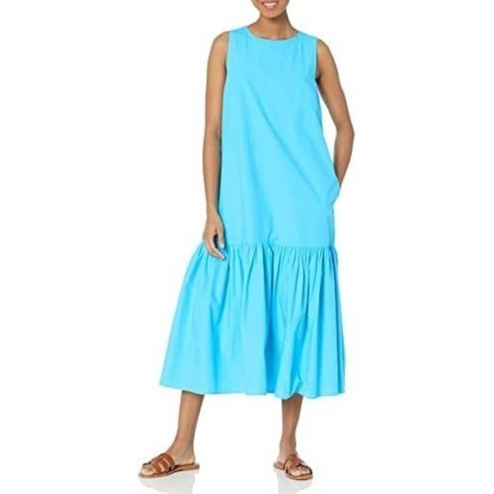 Sleeveless Aqua Blue Cotton Maxi Dress - Brand